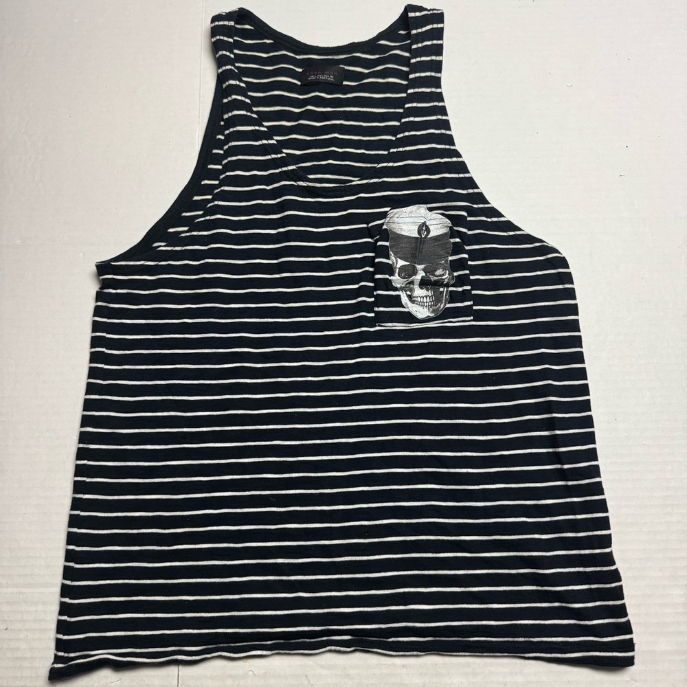 ZARA Man - Skull Sailor Pocket Tank Top In Navy Stripe Size: Large